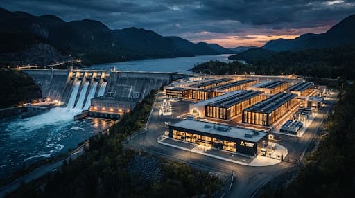 AURUM MINING renewable-powered data centre at dusk
